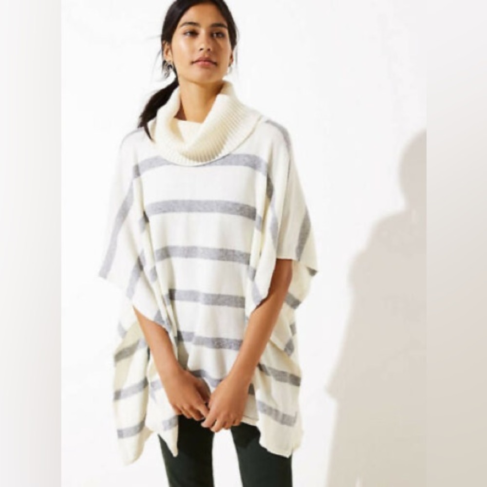 Loft Striped Turtleneck Poncho Sweater
